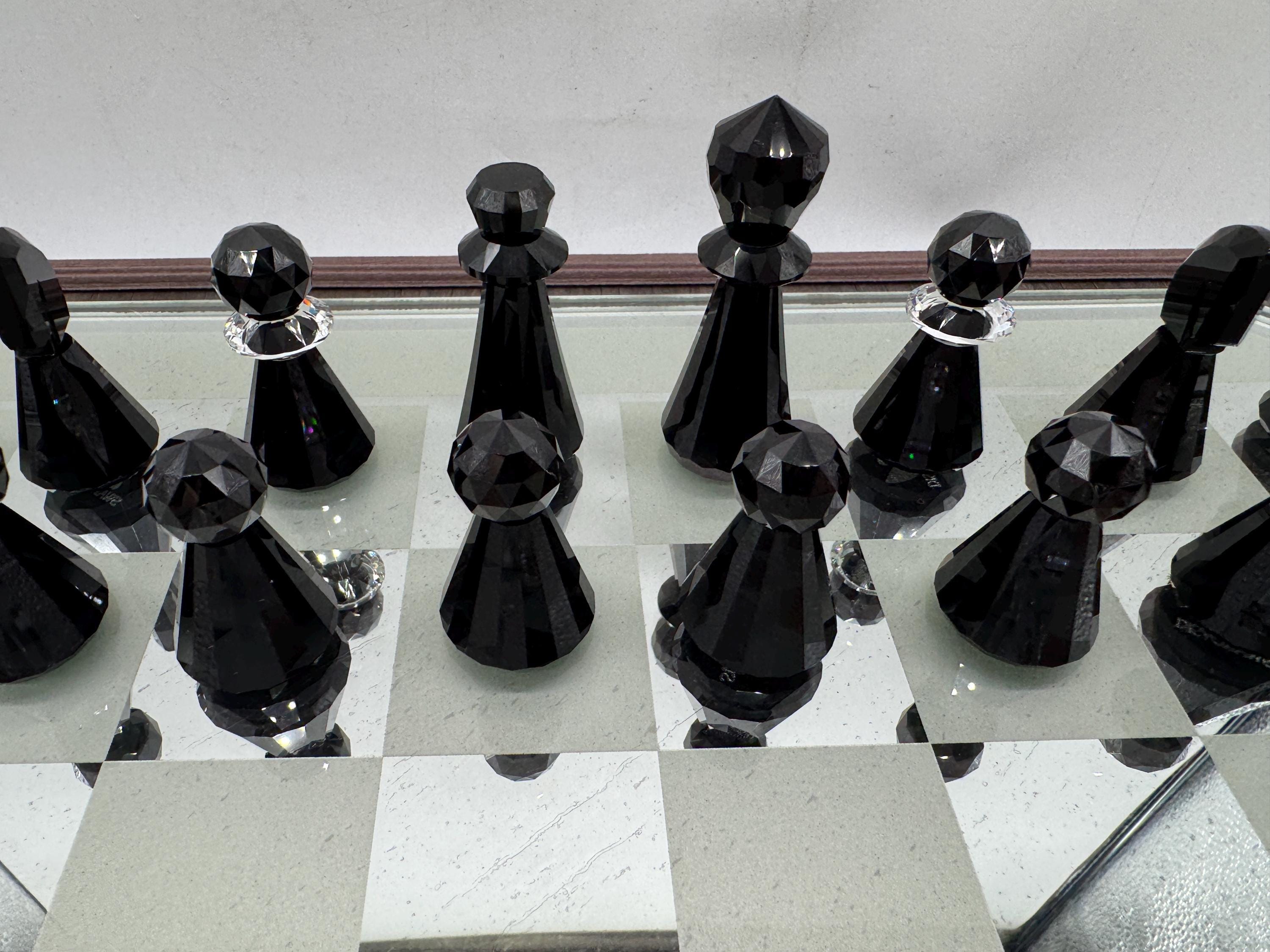 Swarovski Crystal Chess Set – Black & Clear Faceted Pieces - Etsy