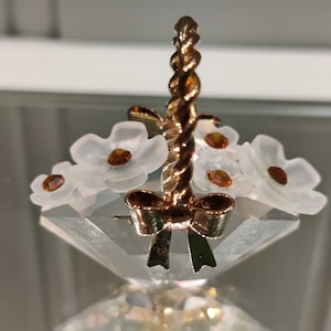 Retired Swarovski Crystal Flower Basket Figurine - Gold Accents