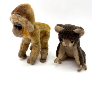 Vintage Steiff Koala & Monkey – No Button or Tag – Mohair Plush Toys ca. 1950s/60s – Well-Loved Pair with Character – 10–15 cm Tall
