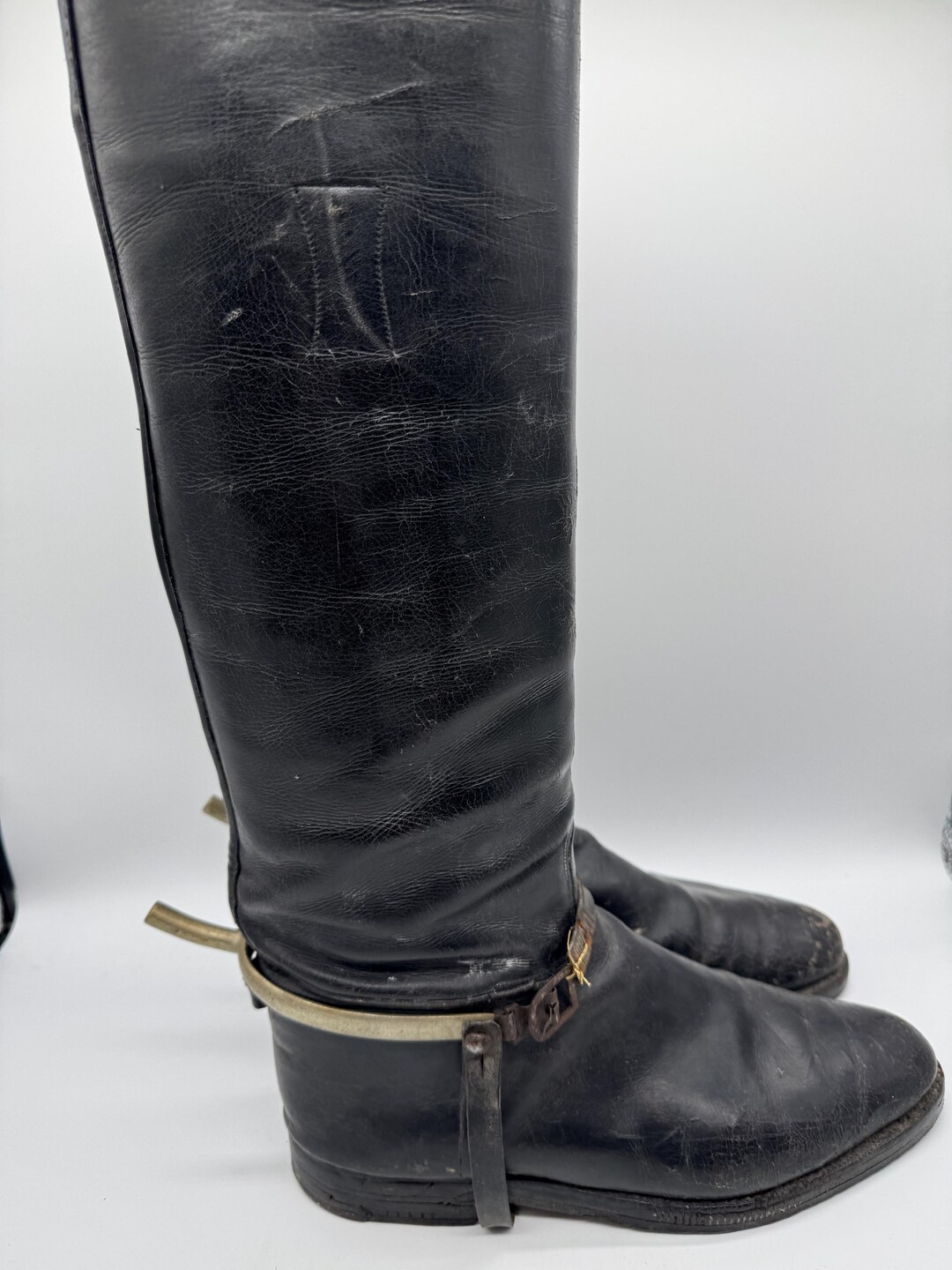 Antique Black Leather Riding Boots With Brass Spurs – Equestrian Decor ...