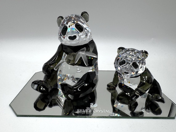 スワロフスキークリスタルパンダセット（母子セット、竹製箱入り