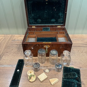 Victorian Mahogany Dressing Box: Mother-of-Pearl Inlay, Antique Vanity Case