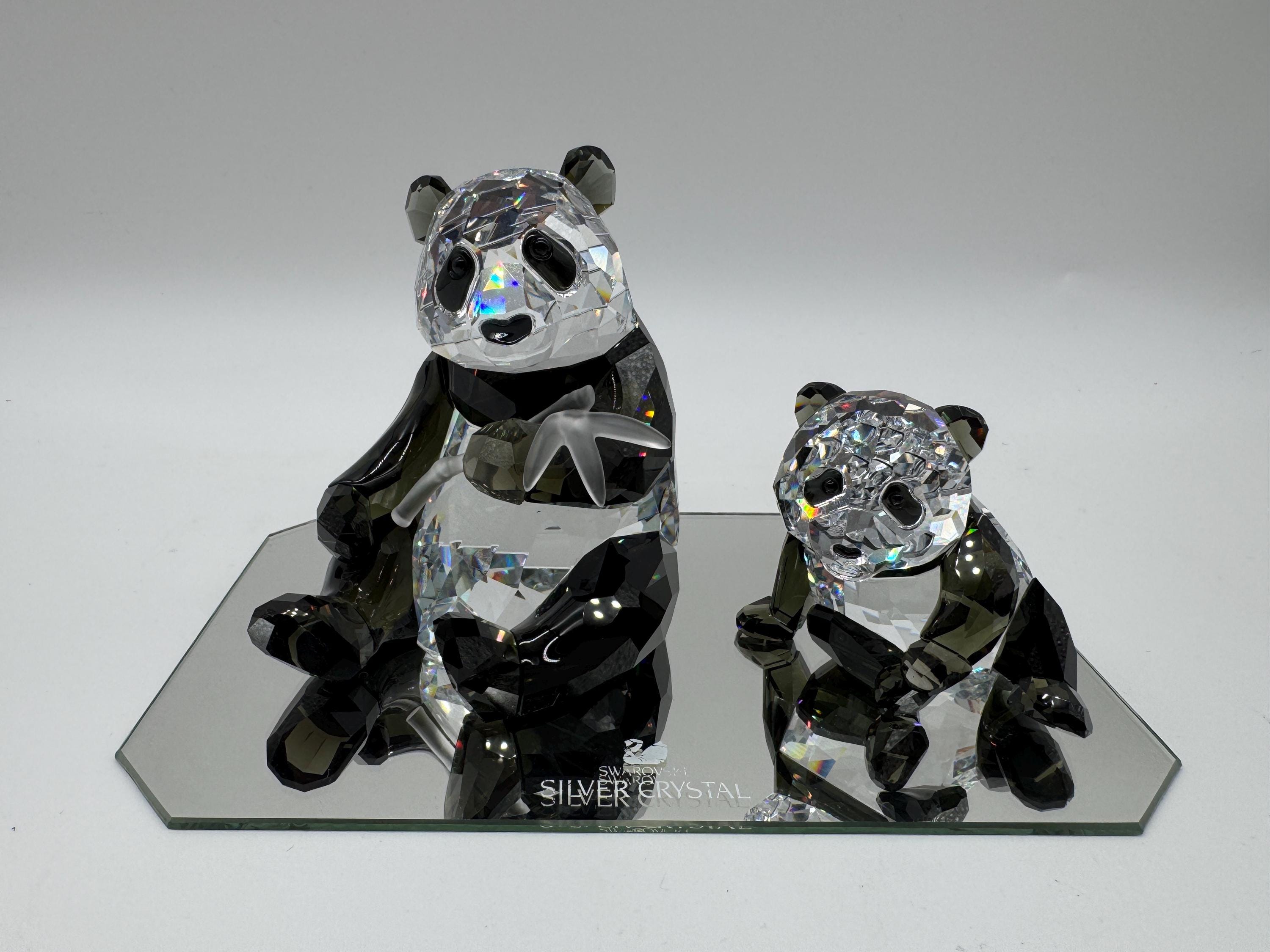 スワロフスキークリスタルパンダセット（母子セット、竹製箱入り