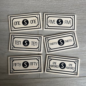 Geld zum Spielen Holz Spielgeld doppelseitig Pretend Play Homeschool Math Montessori Lernspielzeug Kid Wallet Kindergeschenk Kindergeschenk