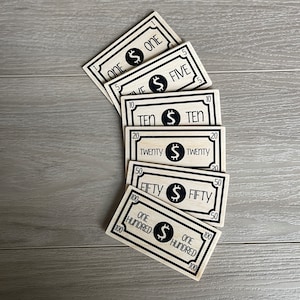 Geld für Kinder Weihnachtsgeschenke Spielgeld Holz Spielgeld Pretend Play Homeschool Mathegeld Montessori Kid Wallet Kindergeschenk Kindergeschenk