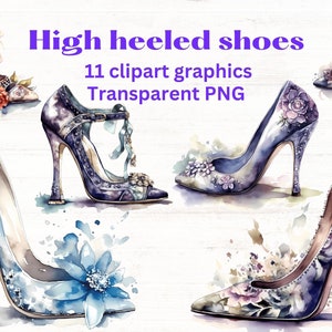 Fancy High Heels Shoes clipart, 11 clip art images, transparent png files, watercolor illustrations, fashion shoes, pumps wedding clip art