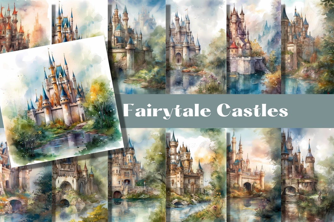 FAIRYTALE CASTLE Watercolor Digital Papers, Backgrounds, Digital ...