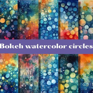 Bokeh Circles watercolor digital papers, backgrounds, digital scrapbook paper pack, 12 decorative papers, abstract pattern, bokeh background