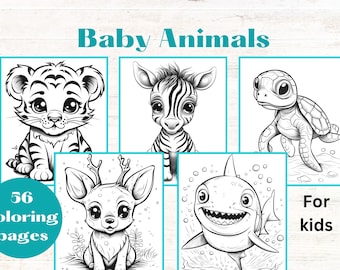 BABY ANIMALS coloring pages for kids, instant download, print at home, childrens or adult cute animals coloring book pages, boys girls