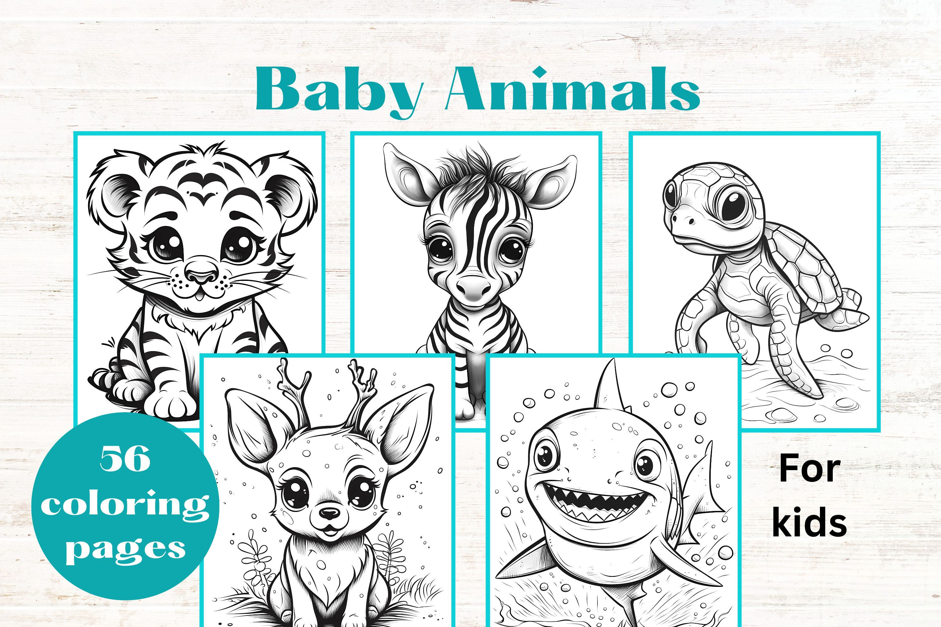 BABY ANIMALS Coloring Pages for Kids, Instant Download, Print at Home ...