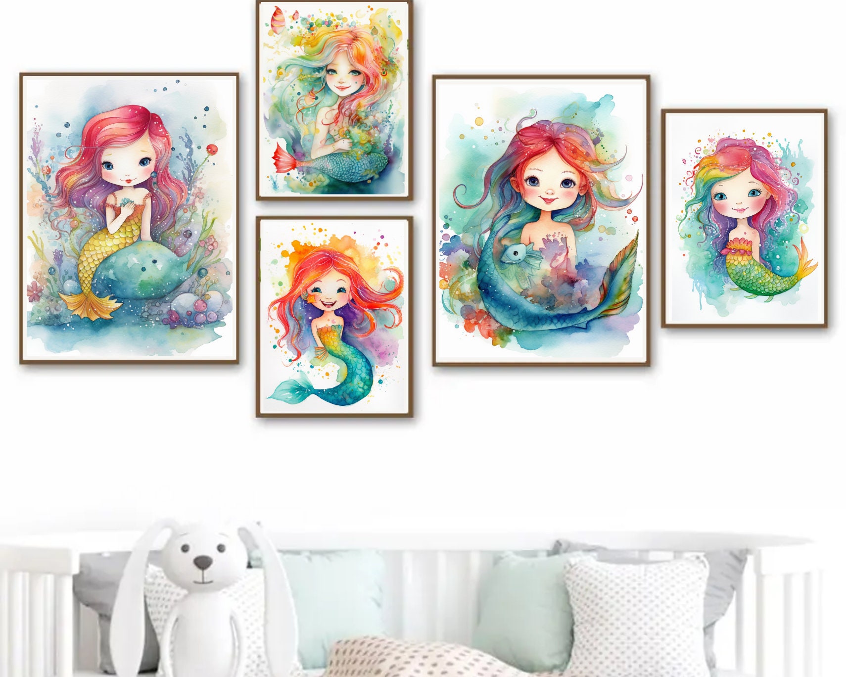 Kids Rainbow Mermaids Printable Posters X6, Nursery Pictures for Kids ...