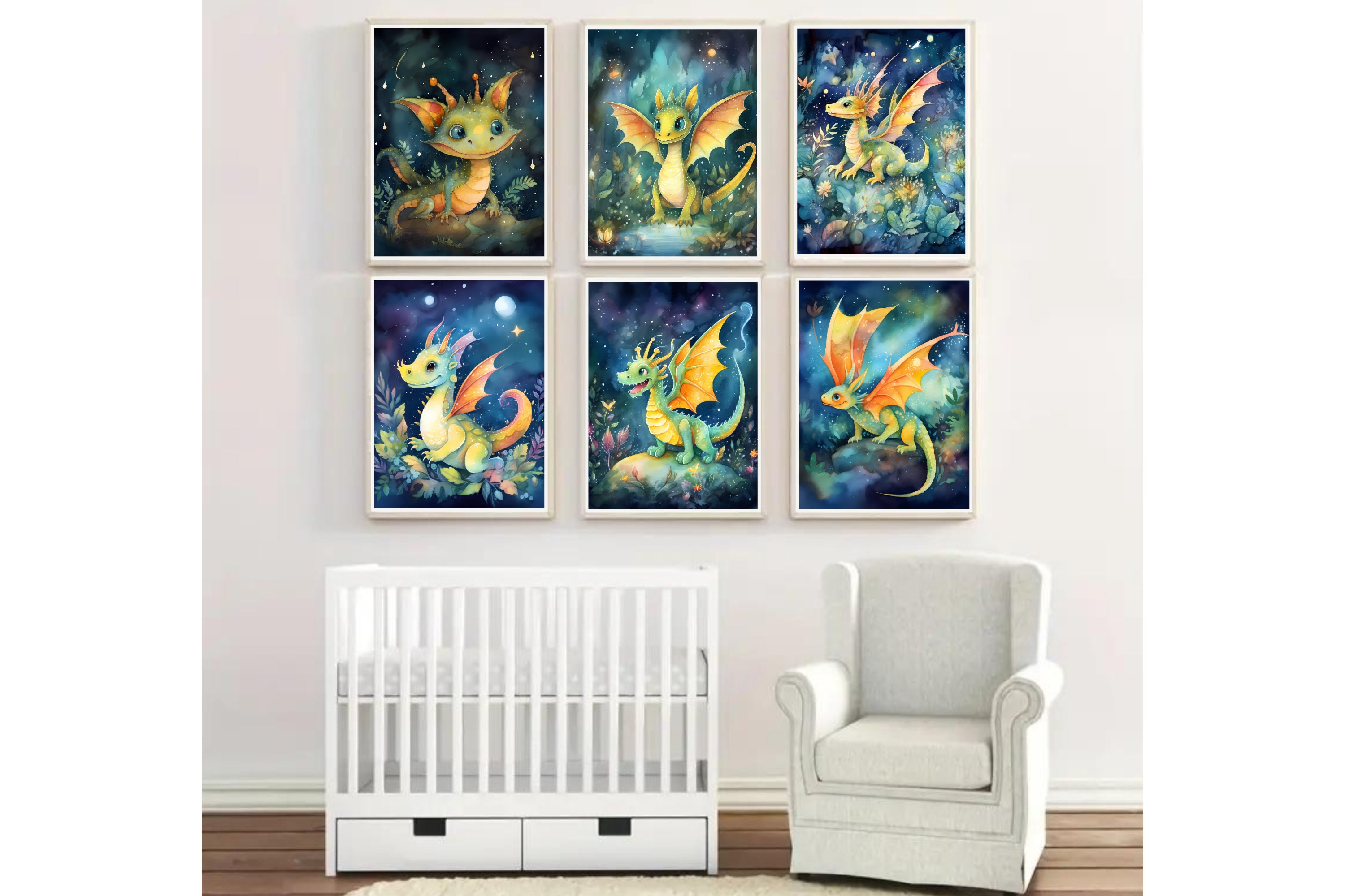 Cute Baby Dragons Wall Art, 7 Printable Dragon Posters, Nursery Wall ...