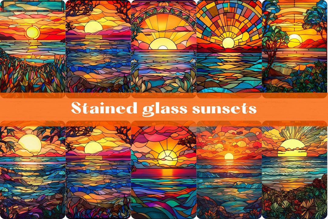 Stained Glass Sunsets, Detailed Sunsets in the Style of Stained Glass