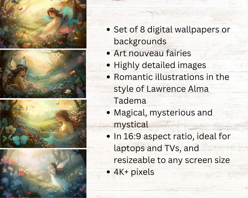 Set of 8 Fairy Digital Wallpapers or Backgrounds, 16:9 Size, Art ...