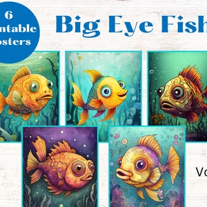 Kids Crazy Sea Life Fish printable posters, nursery pictures for kids, fish life, under the sea, bright and colorful, print at home download