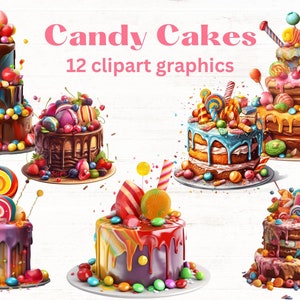 Candy Birthday Cake clipart, fondo transparente png, Sweet Cakes y Gateaux clip art, 12 archivos png