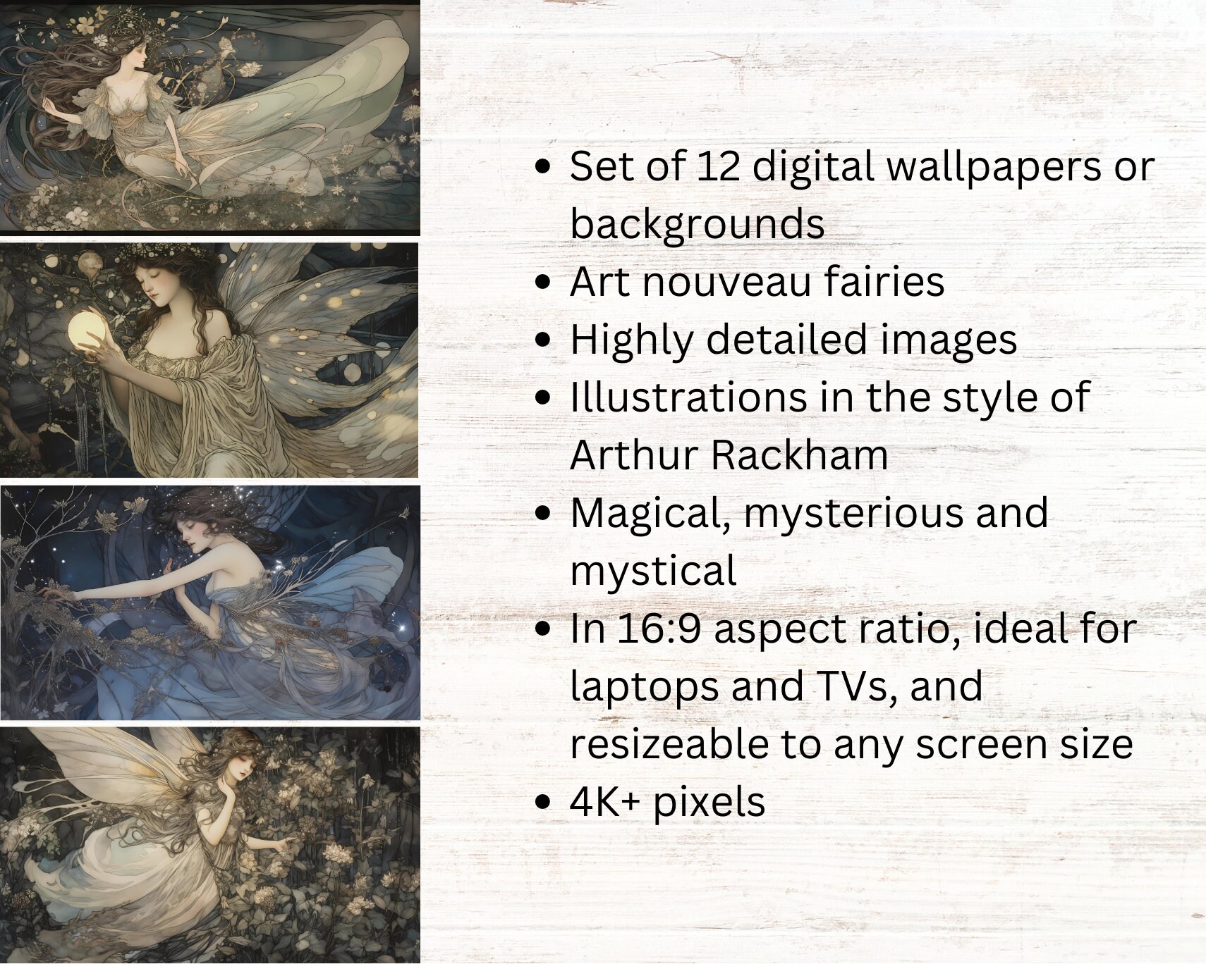 Set of 12 Fairy Digital Wallpapers or Backgrounds, 16:9 Size, Art ...