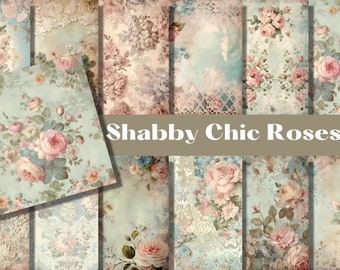 SHABBY CHIC ROSES mooie bloemen illustratie digitale papers, aquarel achtergronden, digitale scrapbook papier, 12 decoratieve prints