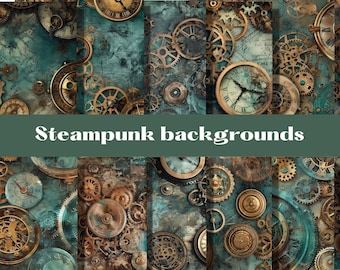 Vintage Steampunk style digital papers, backgrounds, digital scrapbook paper pack, 12 decorative papers, old watches, cogs, vintage, compass