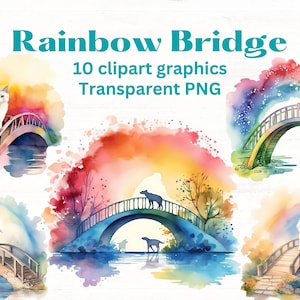 RAINBOW BRIDGE huisdier memorial clipart illustraties, 10 clip art afbeeldingen, transparante png-bestanden, huisdier verlies, sympathie, huisdier hemel