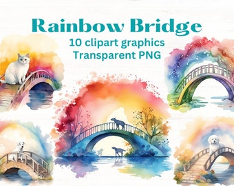 RAINBOW BRIDGE ペット追悼クリップアートイラスト、クリップアート画像 10 枚、透明 png ファイル、ペットの死、お悔やみ、ペットの天国