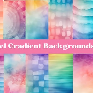 Pretty pastel gradient digital papers, backgrounds, abstract pattern, digital scrapbook paper pack, 12 decorative papers, soft pastel colors