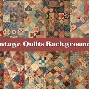 Vintage Quilts digital papers, backgrounds, sewing background, digital scrapbook paper pack, 12 decorative papers, quilting clipart