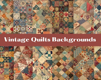 Vintage Quilts digital papers, backgrounds, sewing background, digital scrapbook paper pack, 12 decorative papers, quilting clipart