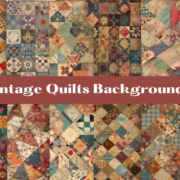 Vintage Quilts digital papers, backgrounds, sewing background, digital scrapbook paper pack, 12 decorative papers, quilting clipart