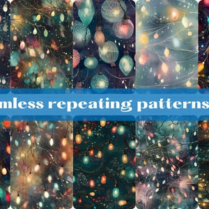 Twinkling Fairy Lights seamless patterns, digital papers, backgrounds, digital scrapbook paper pack, 12 repeating patterns string lights