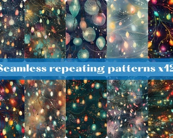 Twinkling Fairy Lights seamless patterns, digital papers, backgrounds, digital scrapbook paper pack, 12 repeating patterns string lights