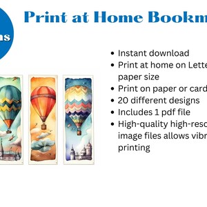 Hot Air Balloons Printable Bookmarks, Kids Bookmarks, Print at Home ...