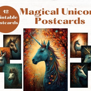 MAGICAL UNICORNS postcard images 5 x 7 inches, printable postcards, print and frame unicorn posters, kids wall art, fairytale greetings card