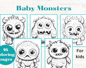 Baby Monsters coloring pages for kids, instant download, print at home, childrens or adult monsters coloring book pages, boys coloring pages