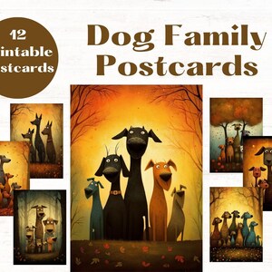 Hunde Familie Postkarte Bilder 5 x 7 Zoll, druckbare Postkarten, Hundeposter drucken und einrahmen, Kinder Wandkunst, Hundedrucke, Hunde Grußkarten