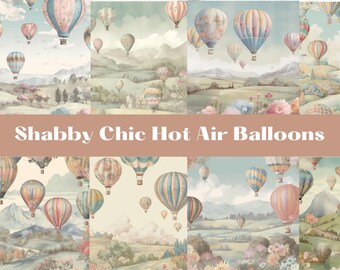 Shabby Chic Hot Air Balloons digital papers, backgrounds, digital scrapbook paper pack, 12 decorative papers, nursery wall art, pastel baby