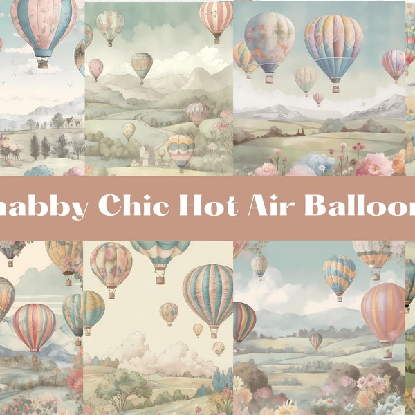 Shabby Chic Hot Air Balloons digital papers, backgrounds, digital scrapbook paper pack, 12 decorative papers, nursery wall art, pastel baby