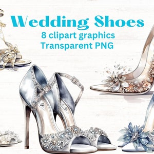 Wedding Shoes Crystal clipart, 8 clip art images, transparent png files, watercolor illustrations fashion shoes pumps wedding heels clip art
