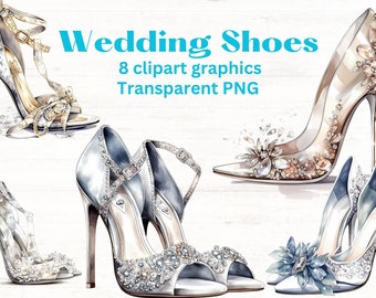 Wedding Shoes Crystal clipart, 8 clip art images, transparent png files, watercolor illustrations fashion shoes pumps wedding heels clip art