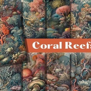 CORAL REEF Fantasy Botanical Illustration digital papers, backgrounds, digital scrapbook paper pack, 20 decorative papers, coral reef prints
