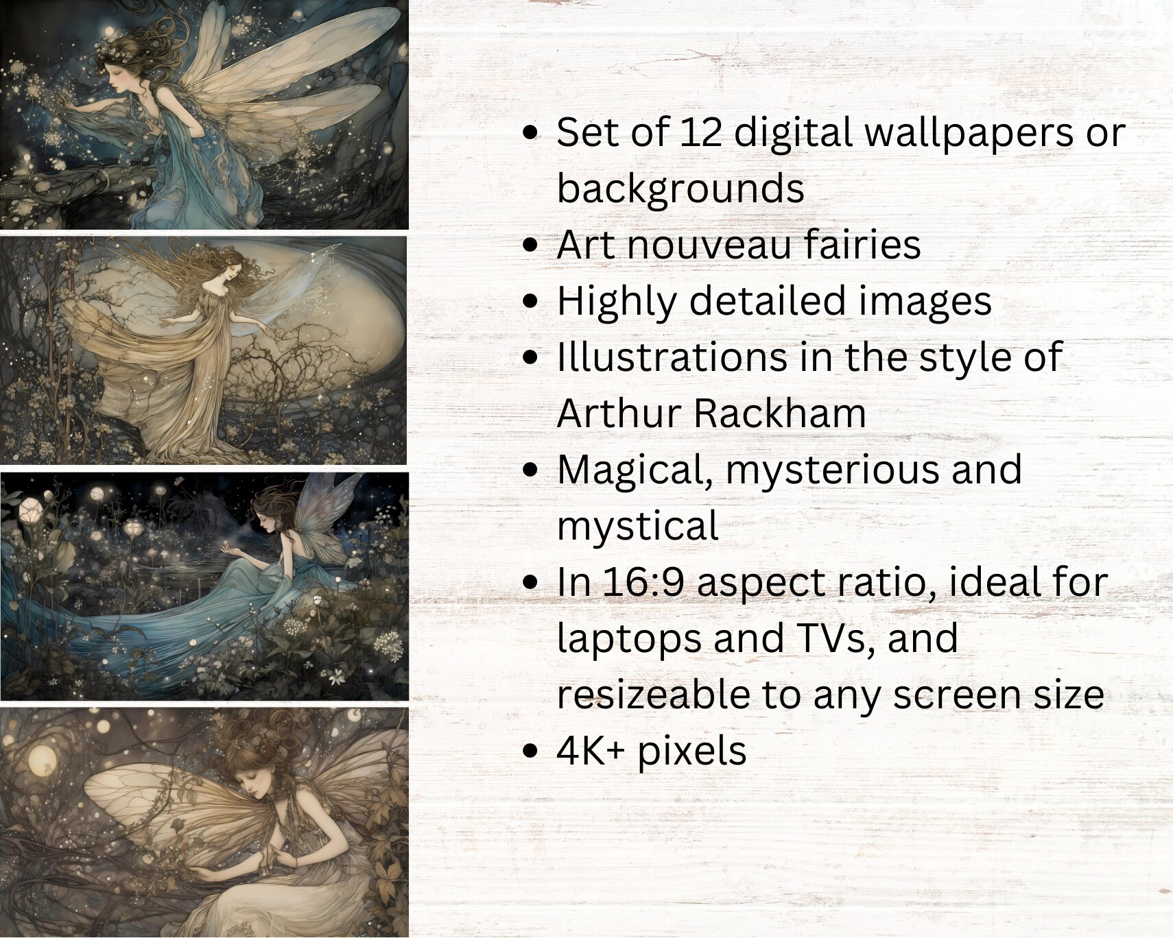 Set of 12 Fairy Digital Wallpapers or Backgrounds, 16:9 Size, Art ...