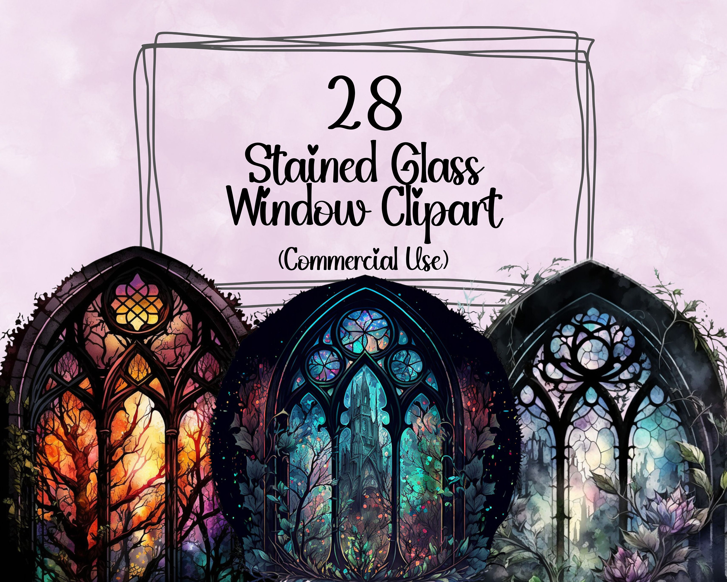 Gothic Stained Glass Window Clipart Cottagecore Fantasy Png Etsy