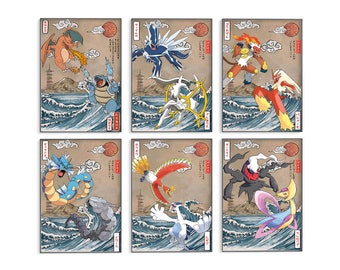 Set di 6 poster Pokemon stampabili, stampa artistica da parete Pokemon, Pokemon Home Decor, poster di viaggio Pokemon, Charizard, regalo di compleanno, decorazioni per feste