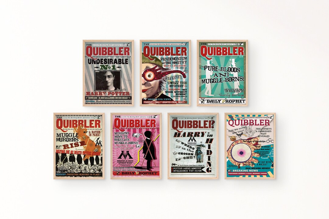 Set of 7 HP the Quibbler Poster Printable PDF, the Quibbler Poster, HP Wall Art, Muggle Poster ...