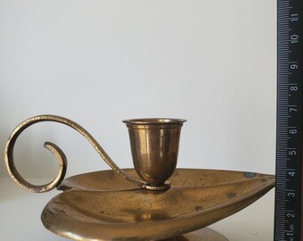 Vintage brass heart candlestick holder with drip catcher, rare brass, candle, romantic, brass decor