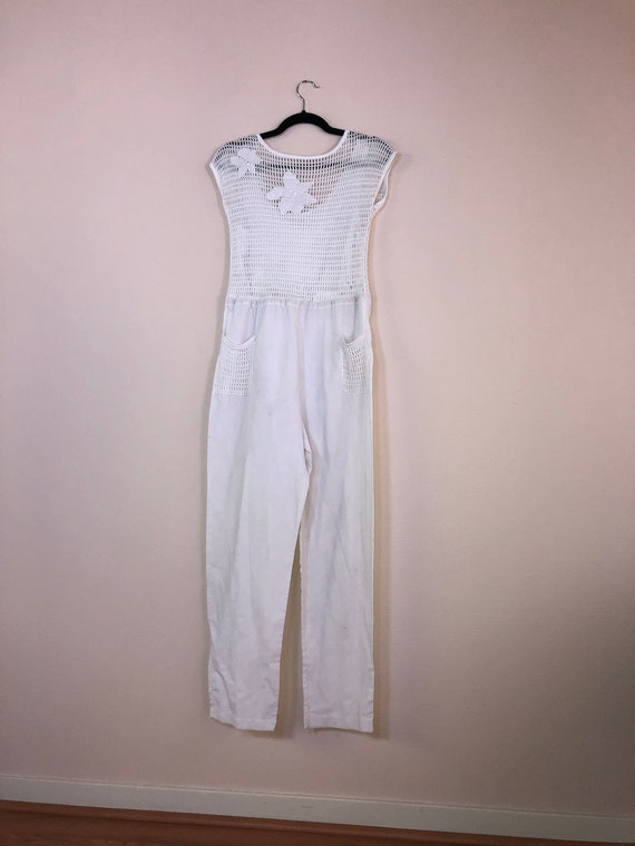 Cool White Cotton 70s/80s Jumpsuit. - image 4