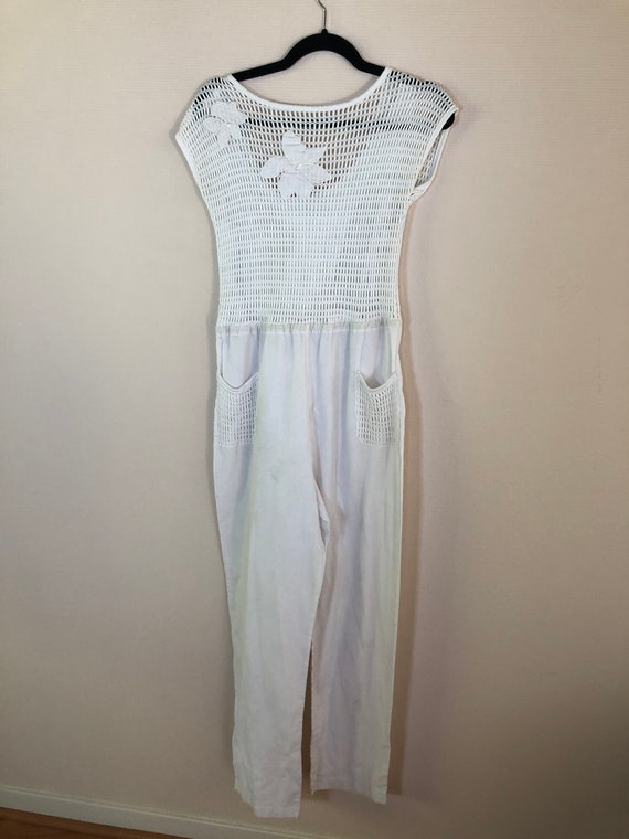 Cool White Cotton 70s/80s Jumpsuit. - image 1