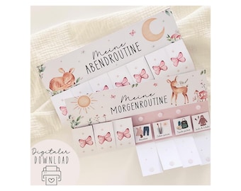 Morgen & Abendroutine für Kinder Reh rosa Routineplaner mit Sternchen Morgenroutine für Kinder Montessori zum Ausdrucken