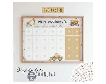 Wochenplan für Kinder zum Ausdrucken Baustelle visuelle Wochenübersicht Montessori inspiriert mit Symbolen für mehr Struktur im Alltag