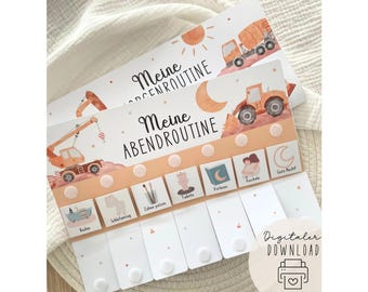 Morgen & Abendroutine für Kinder zum Ausdrucken  Routineplaner mit Sternchen Baustelle  Montessori Morgenroutine digitaler Download